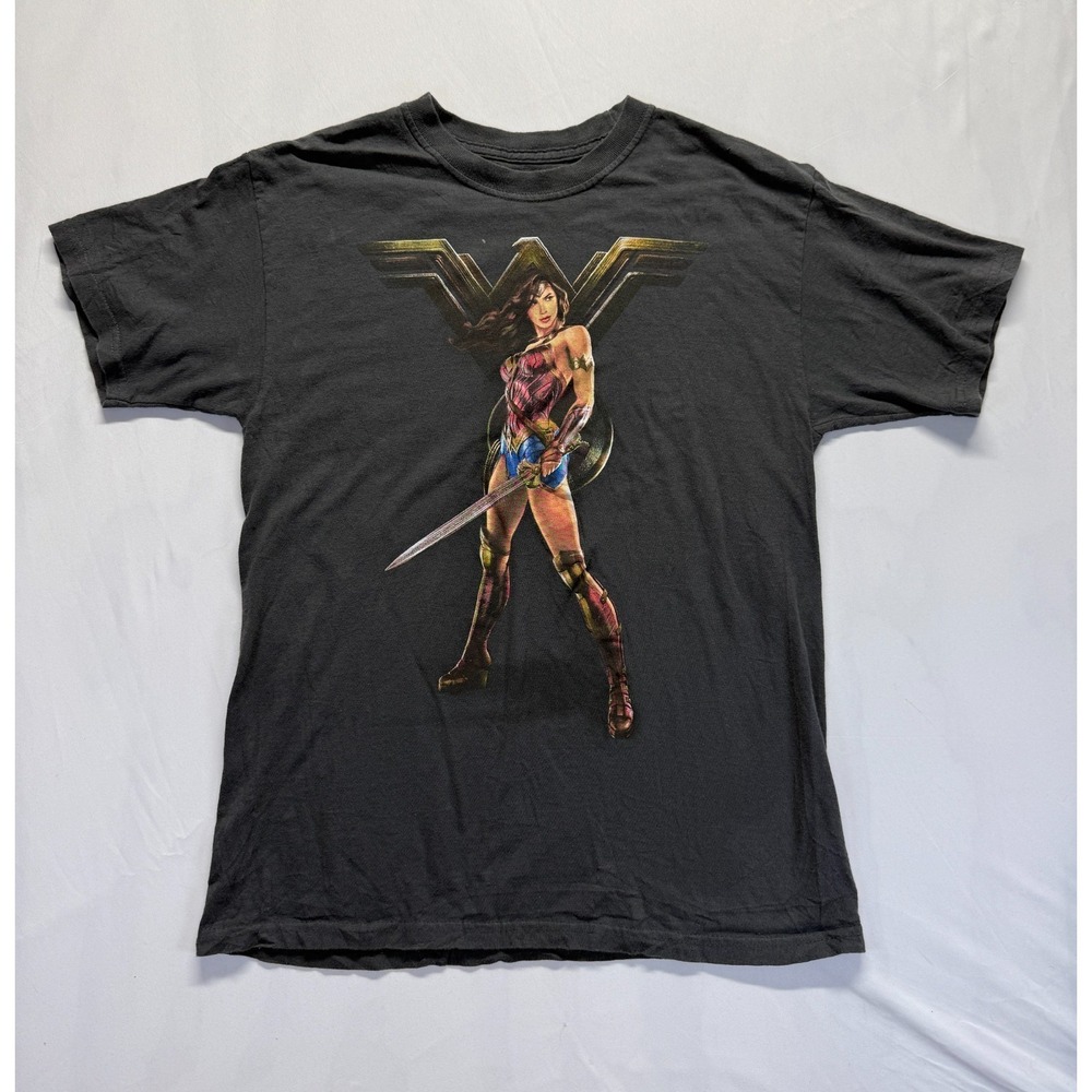 Wonder Woman Movie Character T Shirt Mens Medium Black Graphic Print Logo Cotton